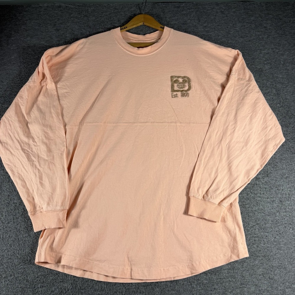Disney Parks Authentic Spirit Jersey Peach Golf Glitter Long Sleeve Oversized M